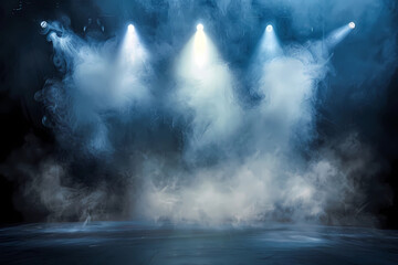 Wall Mural - empty concert stage with illuminated spotlights and smoke. stage background with copy space
