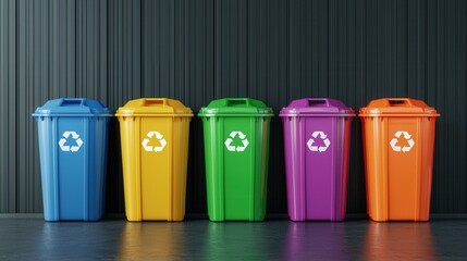 Canvas Print - Colorful Recycling Bins with Recycle Symbol.