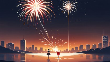 Happy new year eve Elegant fireworks illustration background 