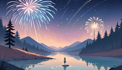 Happy new year eve Elegant fireworks illustration background 