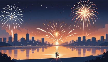 Happy new year eve Elegant fireworks illustration background 