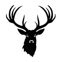 deer head Black and white vector illustration animal silhouette for T shirt print