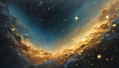 Wall Mural - Ethereal Galaxy of Cosmic Dust with Glimmering Golden Stars