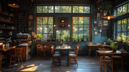 Wall Mural - An inviting image of a rustic cafe on a farm, featuring locally sourced dishes and a warm, welcoming atmosphere   