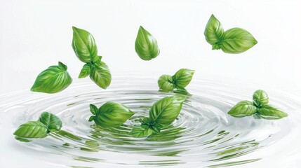 Sticker - Basil Leaves Falling into Water.