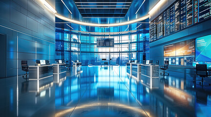 Poster - A hi-tech newsroom for election coverage. it have massive windows and a massive led wall.