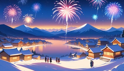 Happy new year eve Elegant fireworks illustration background 