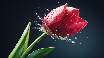 Poster - Red Tulip in Water Splash.