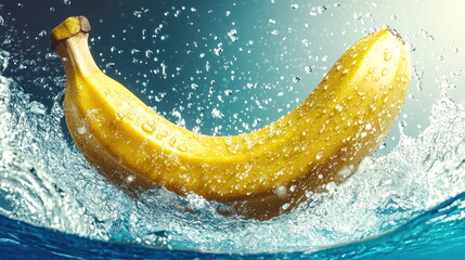 Sticker - Banana Splashing in Water.