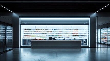 Modern Convenience Store Interior with Illuminated Shelves