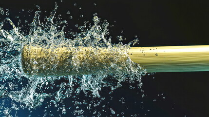 Poster - Water Splashes from Golden Pipe.