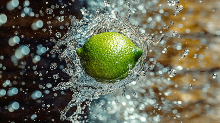 Poster - Lime Splashing into Water.