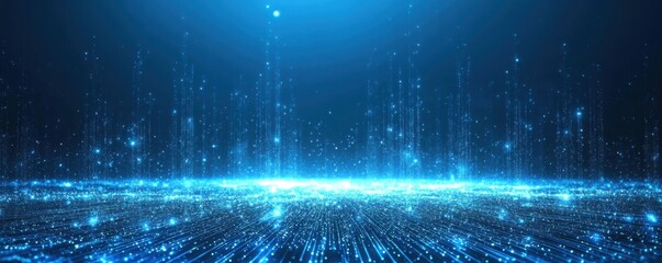 Wall Mural - futuristic blue background with glowing light lines and digital energy grid in abstract technology d