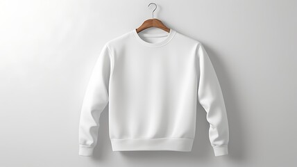 Poster - white  crew neck Sweatshirt Mockup hanging on White Background, AI Generative	