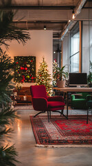 Poster - Minimalist Holiday-Themed Open Space with Warm Festive Lights  