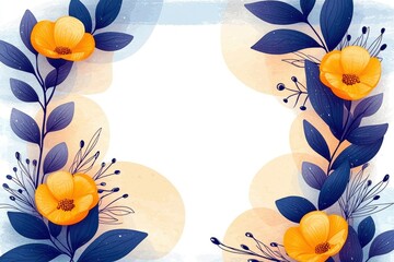 Poster - Watercolor Floral Frame with Yellow Flowers and Blue Leaves