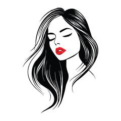 Wall Mural - elegant style, with a beautiful woman's face, hair styled in retro waves, red lipstick