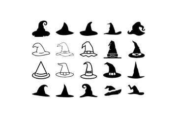 Collection of witch hat silhouettes in various designs. Vector illustration design.