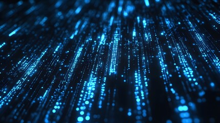 Digital background featuring blue glowing binary code, representing data technology and cybersecurity in a black space
