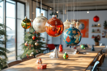 Sticker - Artistic Open Office with Handmade Christmas Decorations  