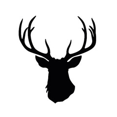 Deer head cut out silhouette. Horned elk or stag icon.