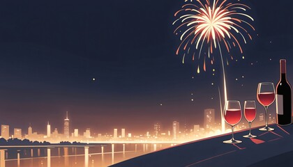 Happy new year eve Elegant fireworks illustration background 