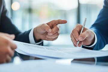 Two hands discussing a document, emphasizing negotiation or agreement.