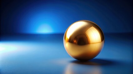 Wall Mural - Golden sphere on blue background with , golden, sphere, ball, close-up, blue, background,, shiny, metallic, reflective, round