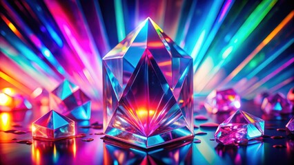 Wall Mural - Abstract vibrant iridescent background with neon pink, purple, and blue colors resembling light through a crystal prism, neon