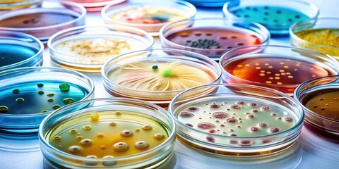 Canvas Print - Abstract laboratory petri dishes with bacterial colonies, science, research, microbiology, bacteria, colonies