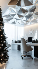 Canvas Print - Futuristic Open Office with Modern Geometric Christmas Decorations  