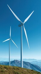 Poster - Wind Turbines in a Mountainous Landscape.