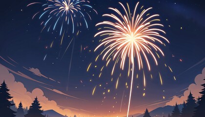 Happy new year eve Elegant fireworks illustration background 