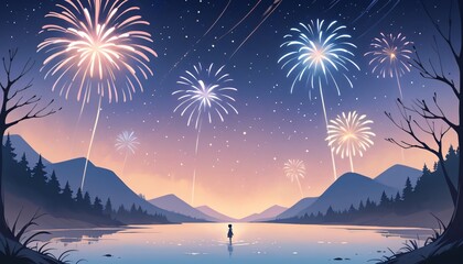 Happy new year eve Elegant fireworks illustration background 