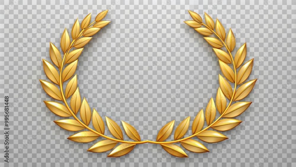Golden laurel wreath forming a circle on transparent background, a ...