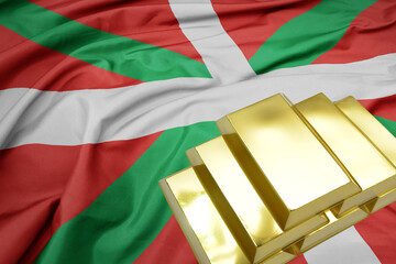 Wall Mural - shining golden bullions on the basque country flag background.