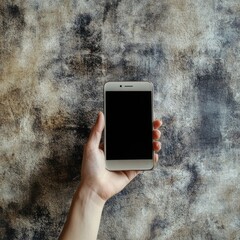 Gesture of hand holding smartphone with a blank screen, mock-up for application mobile, modern design.