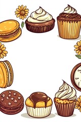 Poster - Sweet Treats Border with Cupcakes, Macarons and Flowers