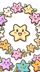 Poster - Cute Cartoon Stars with Smiling Faces in a Circle