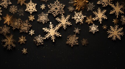 Wall Mural - Golden Snowflakes on a Black Background