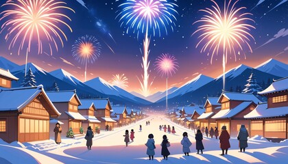 Wall Mural - Happy new year eve Elegant fireworks illustration background 