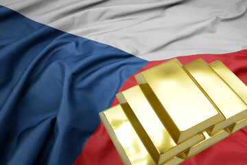 Wall Mural - shining golden bullions on the czech republic flag background.