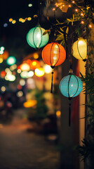 Wall Mural - lantern-style christmas lights create intimate festivities on vietnamese street