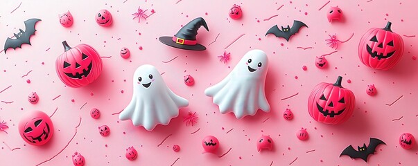 Wall Mural - Playful Halloween 3D Isometric Illustrations Display