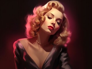 A glamorous woman with vintage curls and a sultry expression.