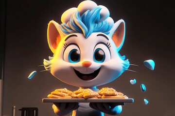 Poster - Cute Cartoon Cat Holding a Plate of Cookies