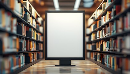 Wall Mural - Abstract library backdrop featuring a blank advertisement frame, designed for product promotion, showcasing creative use of generative AI techniques.