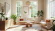 © orendesain99 - A stylish and inviting living room with a white sofa, natural light, and green plants.