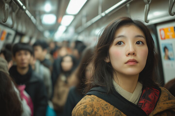 Crowds of people on the subway, modern transportation, diverse crowds, city life atmosphere