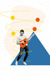 © deagreez - Creative abstract template collage of funny young man play guitar musician sing fantasy billboard comics zine minimal